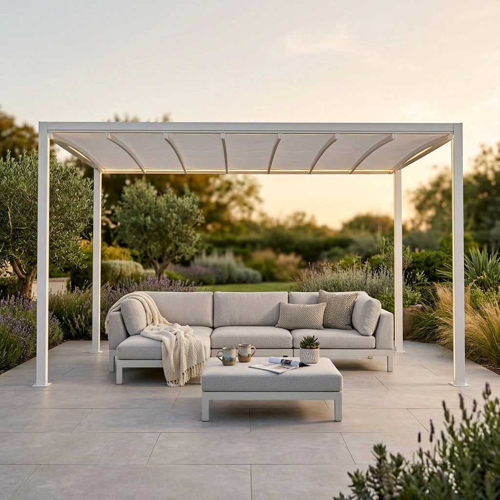 Pergola Bioclimatica in alluminio con tetto retrattile e LED - HERA