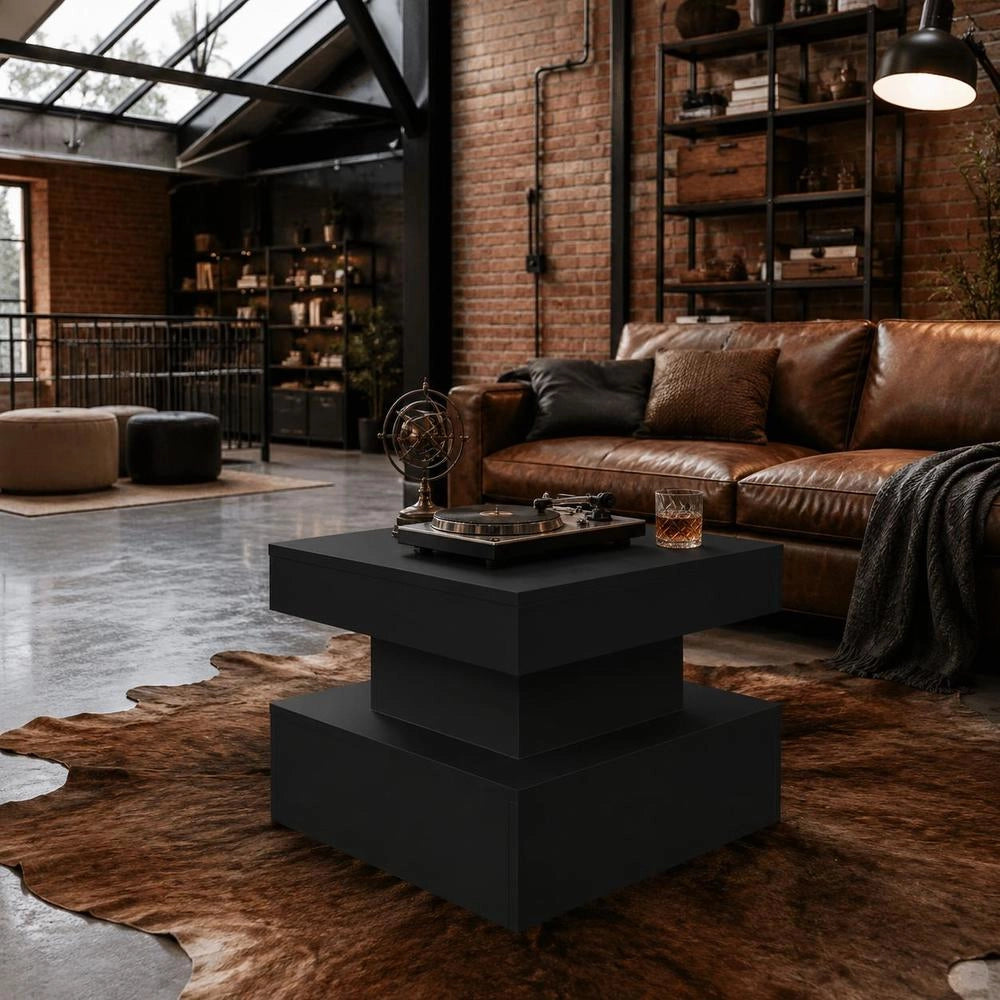 Coffee Table With LED Lights, Black, 50 X 50 X 40 Cm