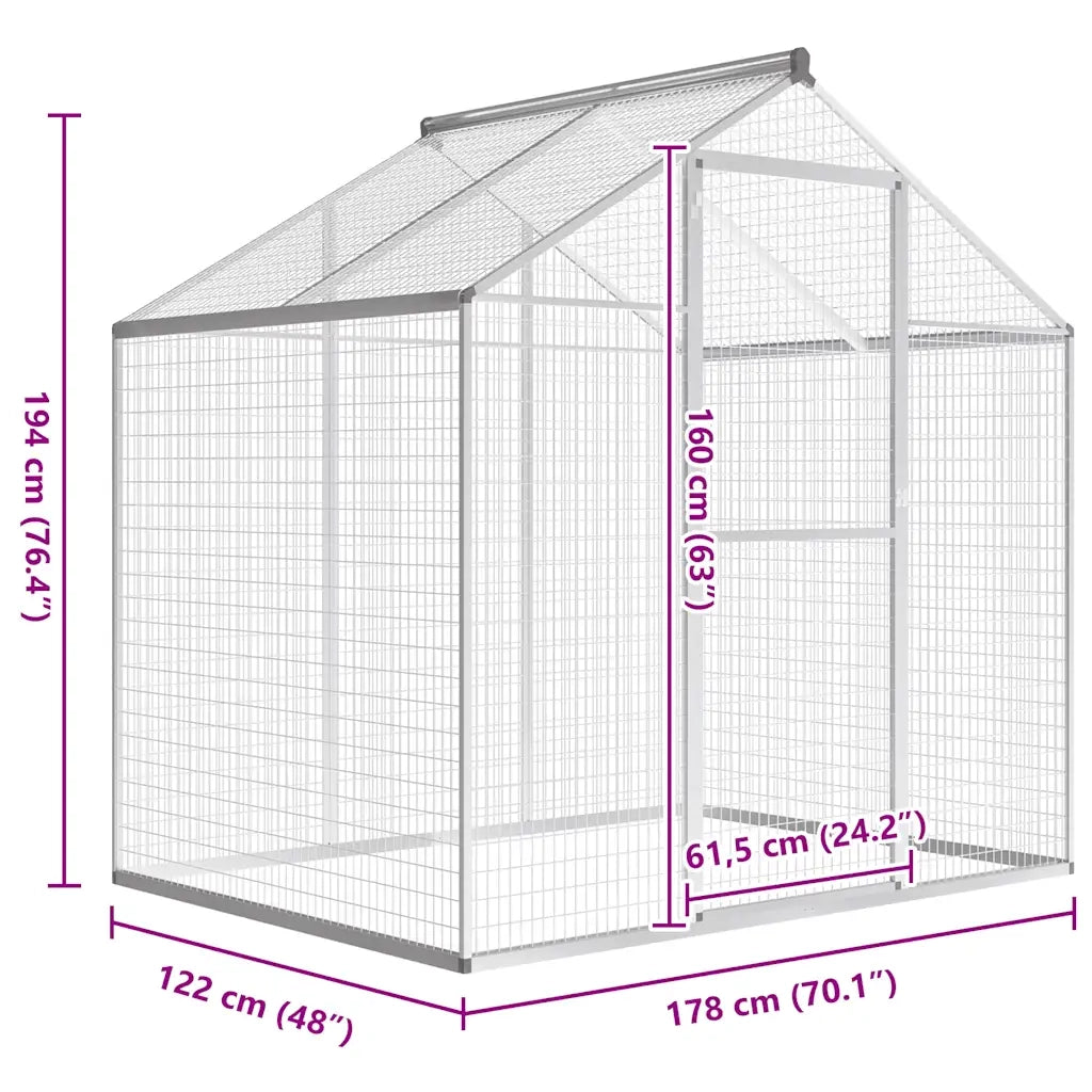 Voliera da Giardino in Alluminio 178x122x194 cm 43557