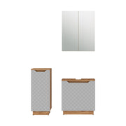 Vicco Set di mobili da bagno Rovere/grigio con struttura in piastrelle 3 parti
