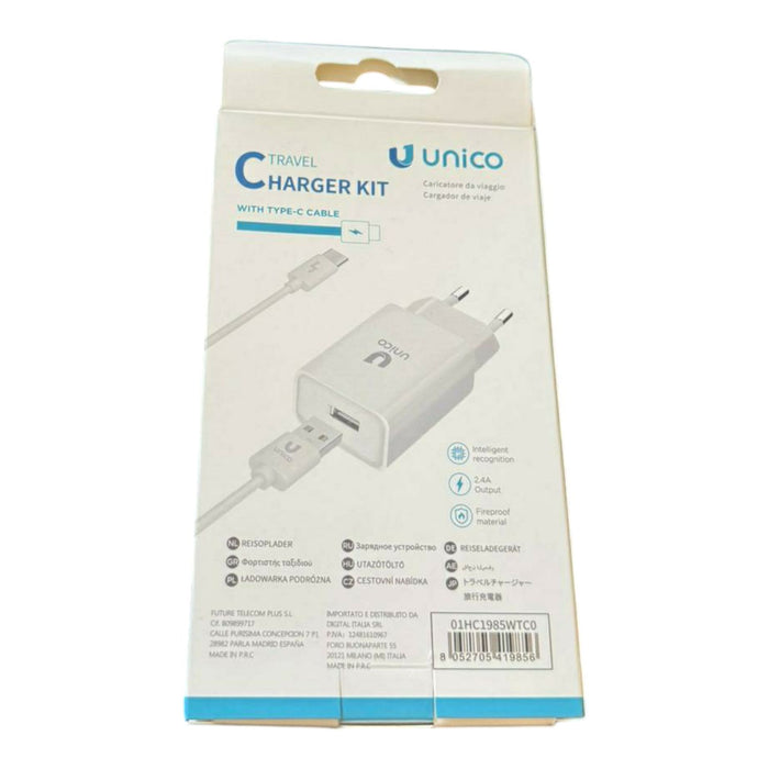 CARICATORE ALIMENTATORE DA RETE USB A USB - C 2.4 A BIANCO