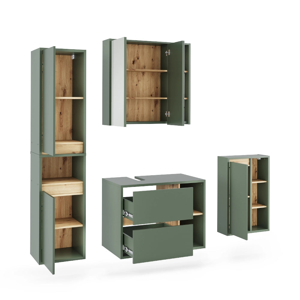 Set di mobili da bagno Viola Verde/Rovere artigianale 4 parti Vicco