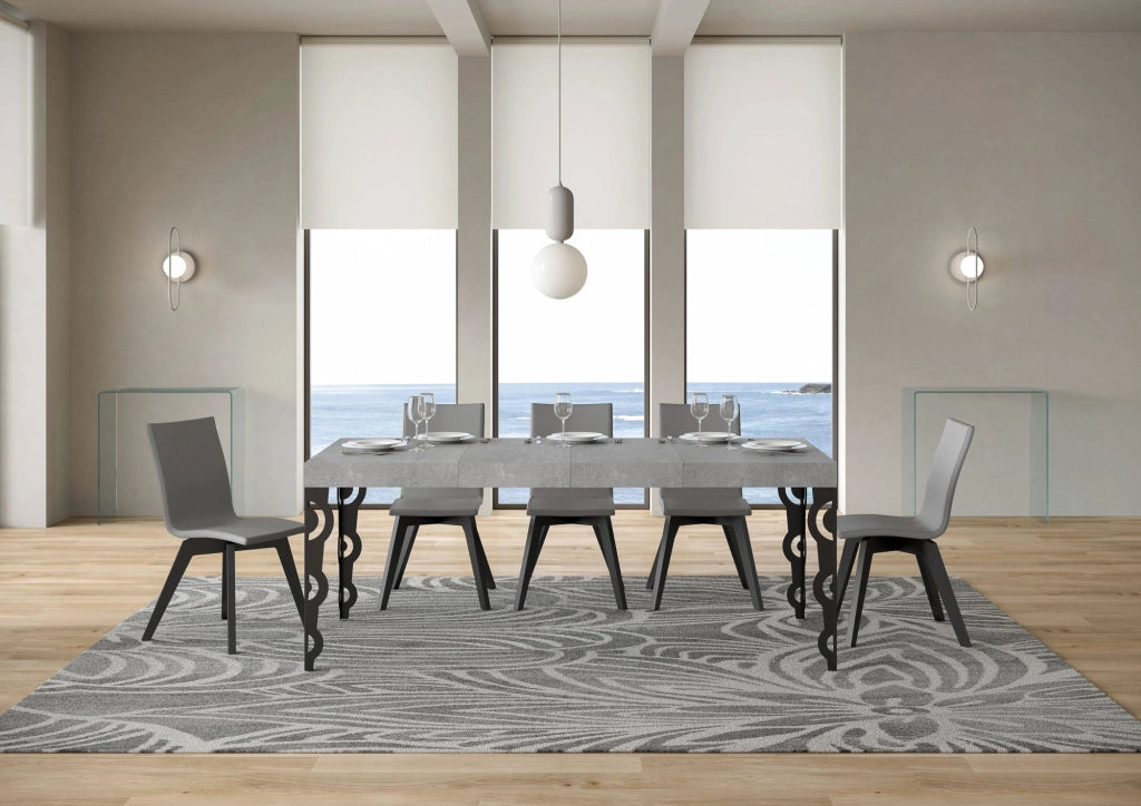 Tavolo Allungabile 140-400x90x77 cm Karamay Premium Cemento Telaio Antracite