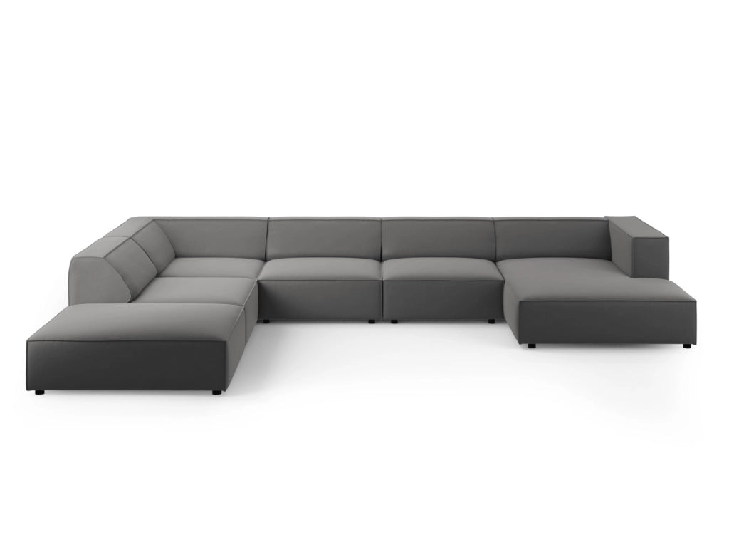 Cosmopolitan Design - Divano panoramico sinistro "Arendal" 7 posti in velluto cemento 