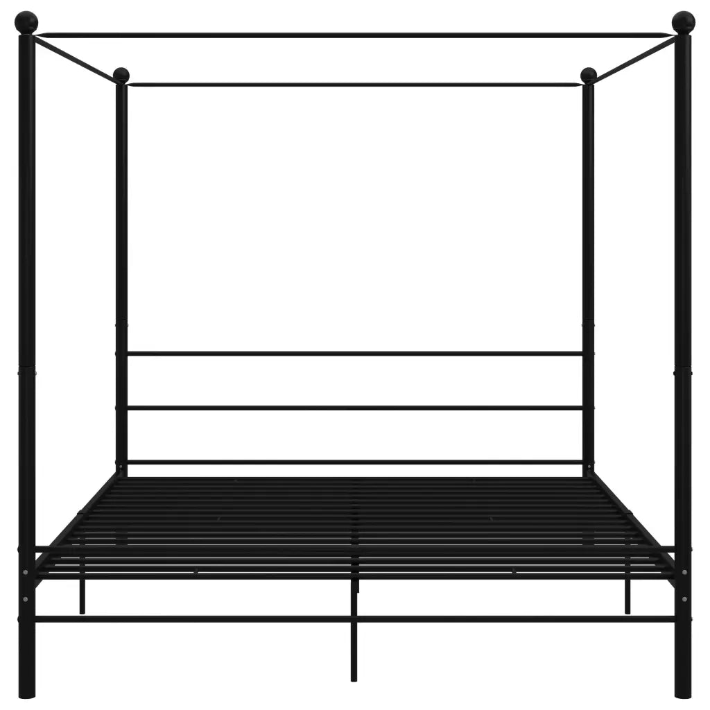 Letto a Baldacchino Nero in Metallo 200x200 cm