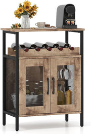 Armadio per Vino con Portaoggetti, Portabottiglie di Vino con Portabottiglie e Porta Bicchieri Rimovibili, Armadietto con Portabottiglie, 60 x 34 x 79 cm (Marrone Chiaro)