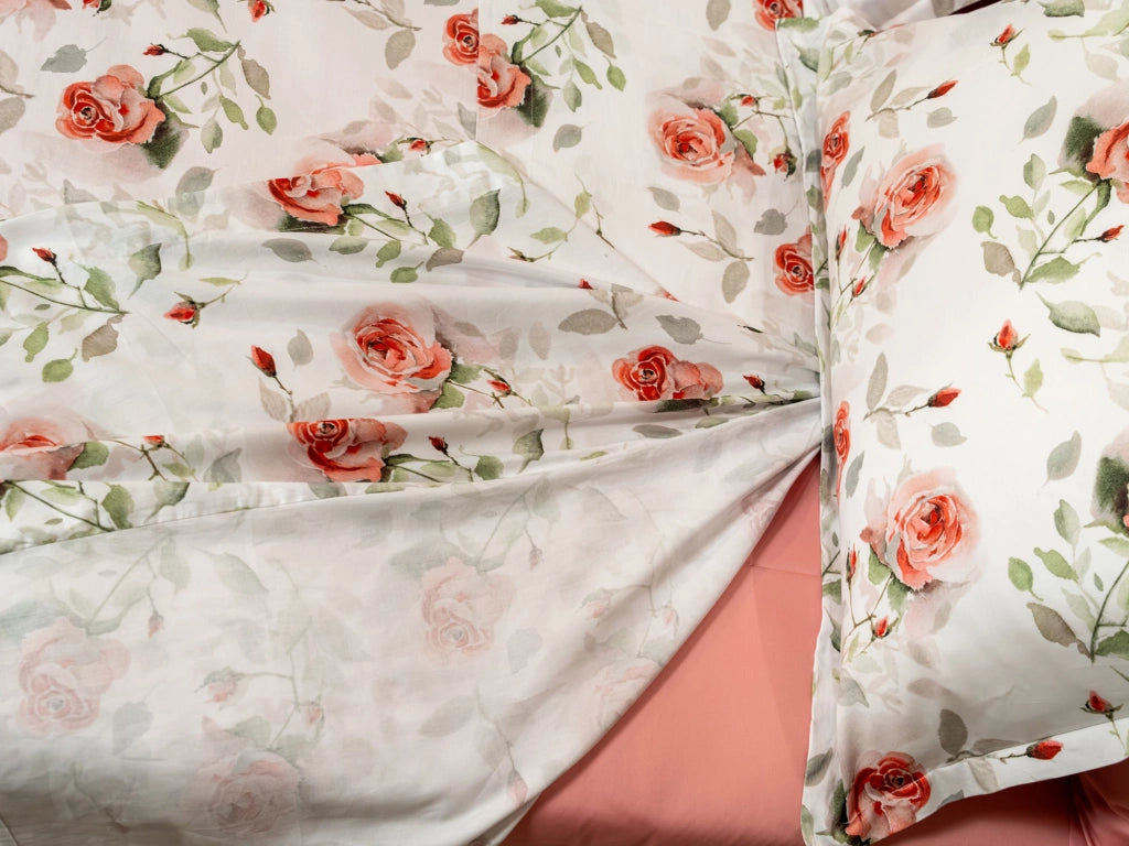 Salineso, set Completo Letto Matrimoniale in Raso, Rosso