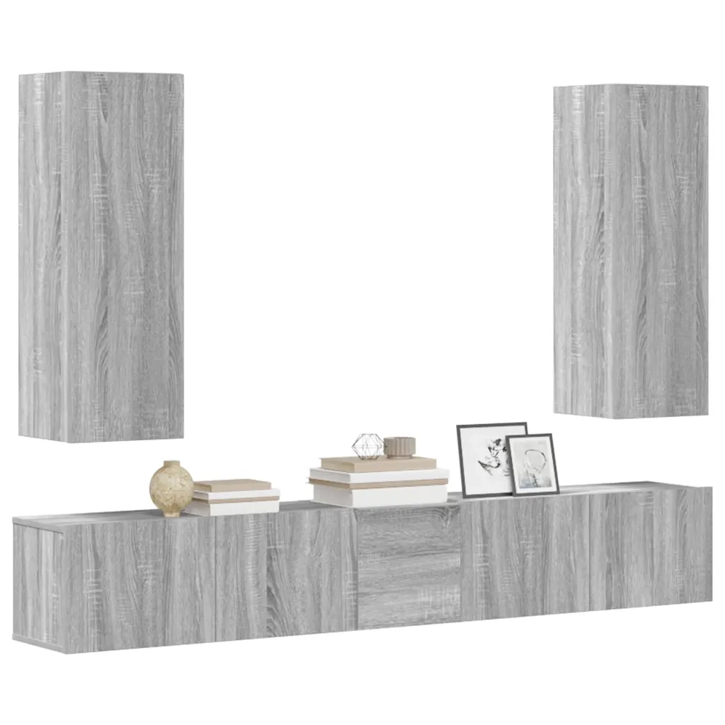 Set di Mobili Porta TV 5 pz Grigio Sonoma in Legno Multistrato 3114252