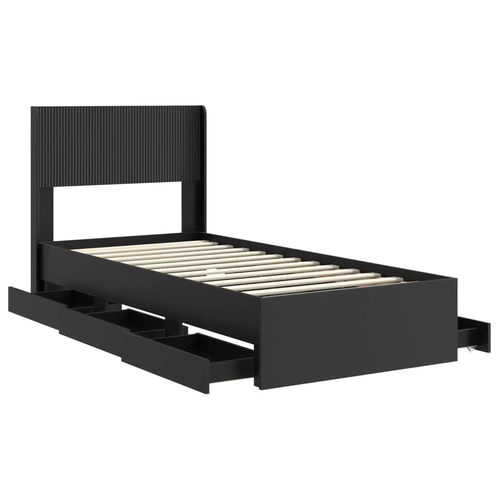 Struttura del letto con stoccaggio e testata Nero 90 x 190 cm 3414342
