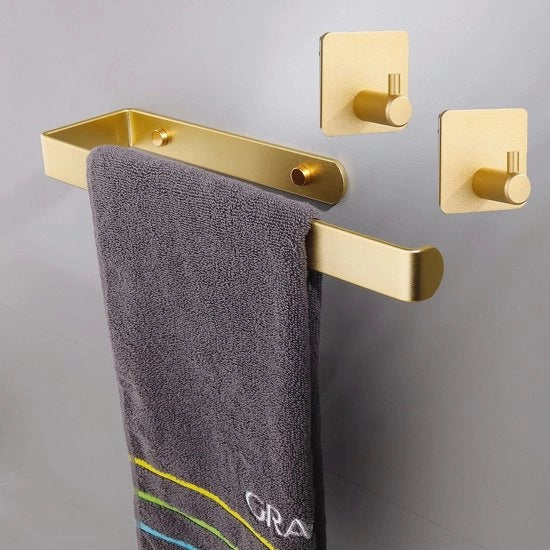 Supporto Asciugamani Giallo Oro - Acciaio Inossidabile Autoadesivo per Bagno e Cucina - 2 Pezzi