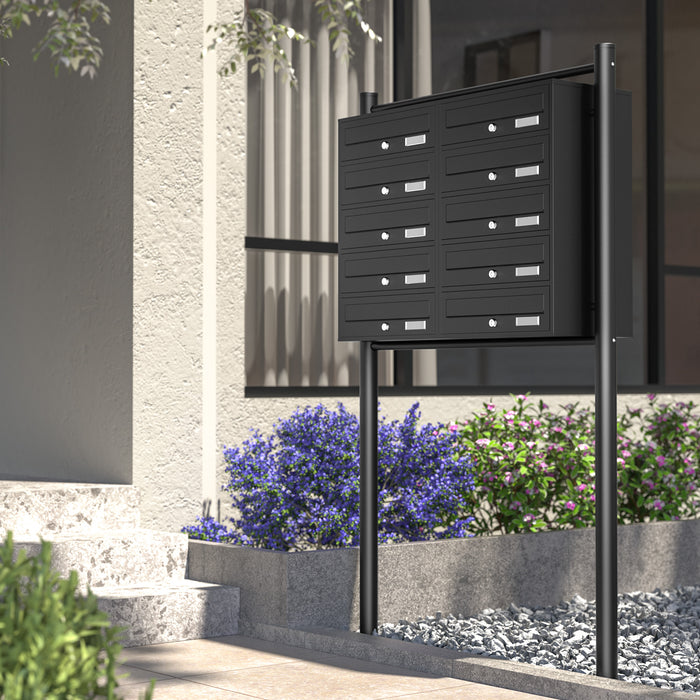 Cassetta postale condominiale autoportante, 10 posti, nero, 945 x 270 x 1500 mm 2 moduli