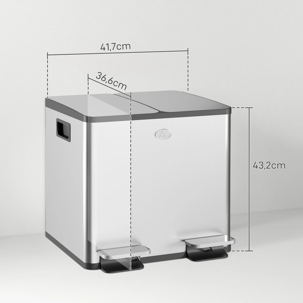 Cestino Acciaio Inox 2x15L Pedale ¨C zephmum ¨C Argento