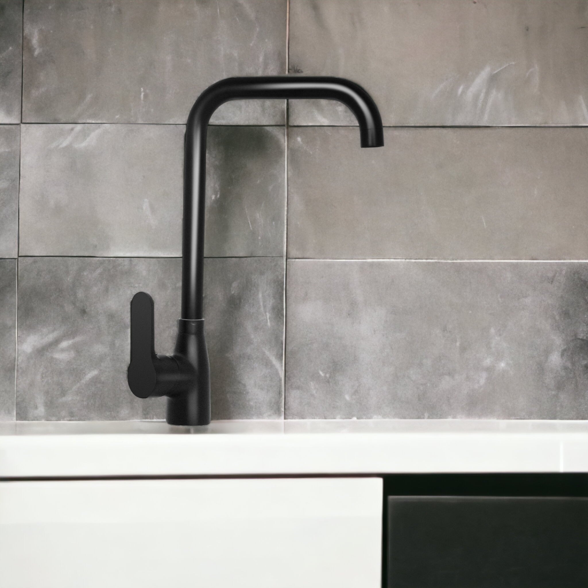 Miscelatore Cucina Canna Squadrata In Ottone , Nero opaco Completo