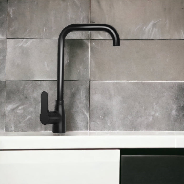 Miscelatore Cucina Canna Squadrata In Ottone , Nero opaco Completo