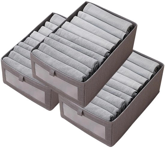 Organizzatore di cassetta per abbigliamento, divisa e ripiegabile, contenitore per intimo, adatto per camera da letto, armadio e cassetti (grigio, L-3 pezzi)