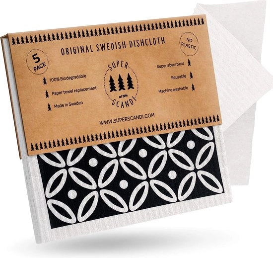 Prodotti per la cucina in carta biodegradabile, stampati con disegni scandinavi, 5 pezzi, prodotti in Svezia, fatti di carta compostabile, da utilizzare come tovaglioli e sacchetti per rifiuti.