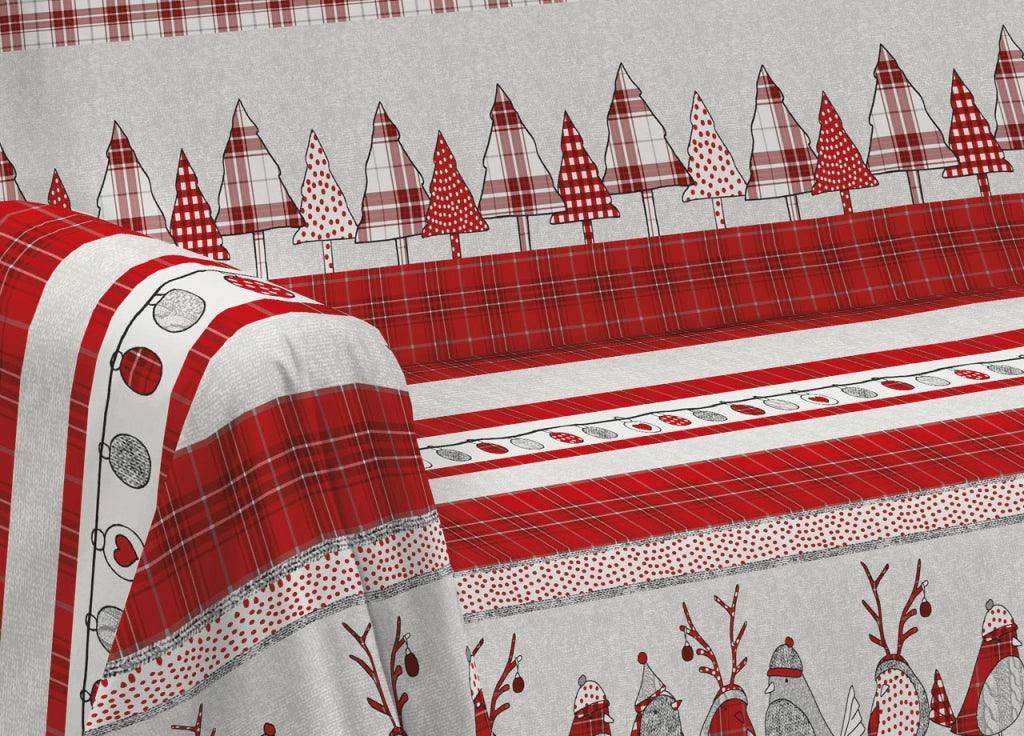 Telo Arredo Granfoulard Copritutto Cotone Copriletto Multiuso Disegni Invernali OB - 1 Piazza - Oliver Rosso