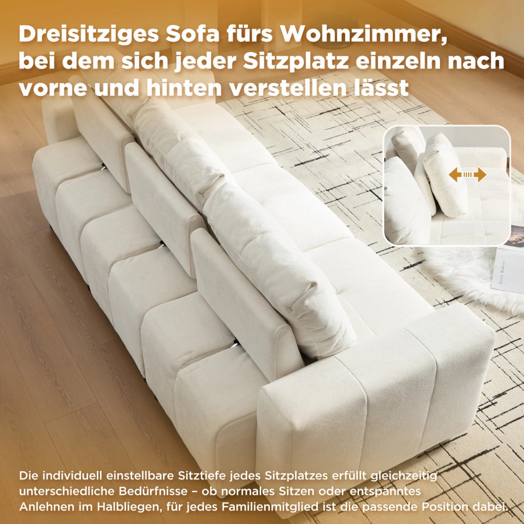 DIVANO 3 posti modulare 3-in-1 213 cm in ciniglia beige bianco