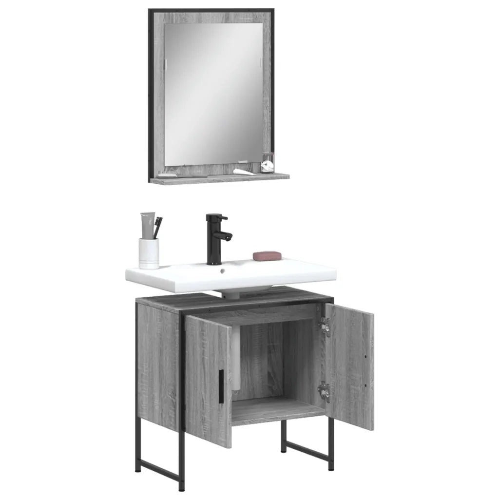 Set Mobili da Bagno 2 pz Grigio Sonoma in Legno Multistrato