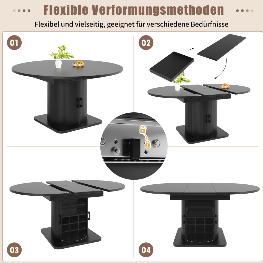 Tavolo da pranzo allungabile con contenitore in MDF nero