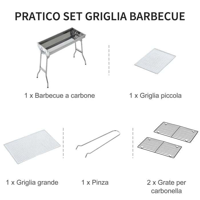 Barbecue a Carbone Carbonella Portatile e Pieghevole in Acciaio Inox