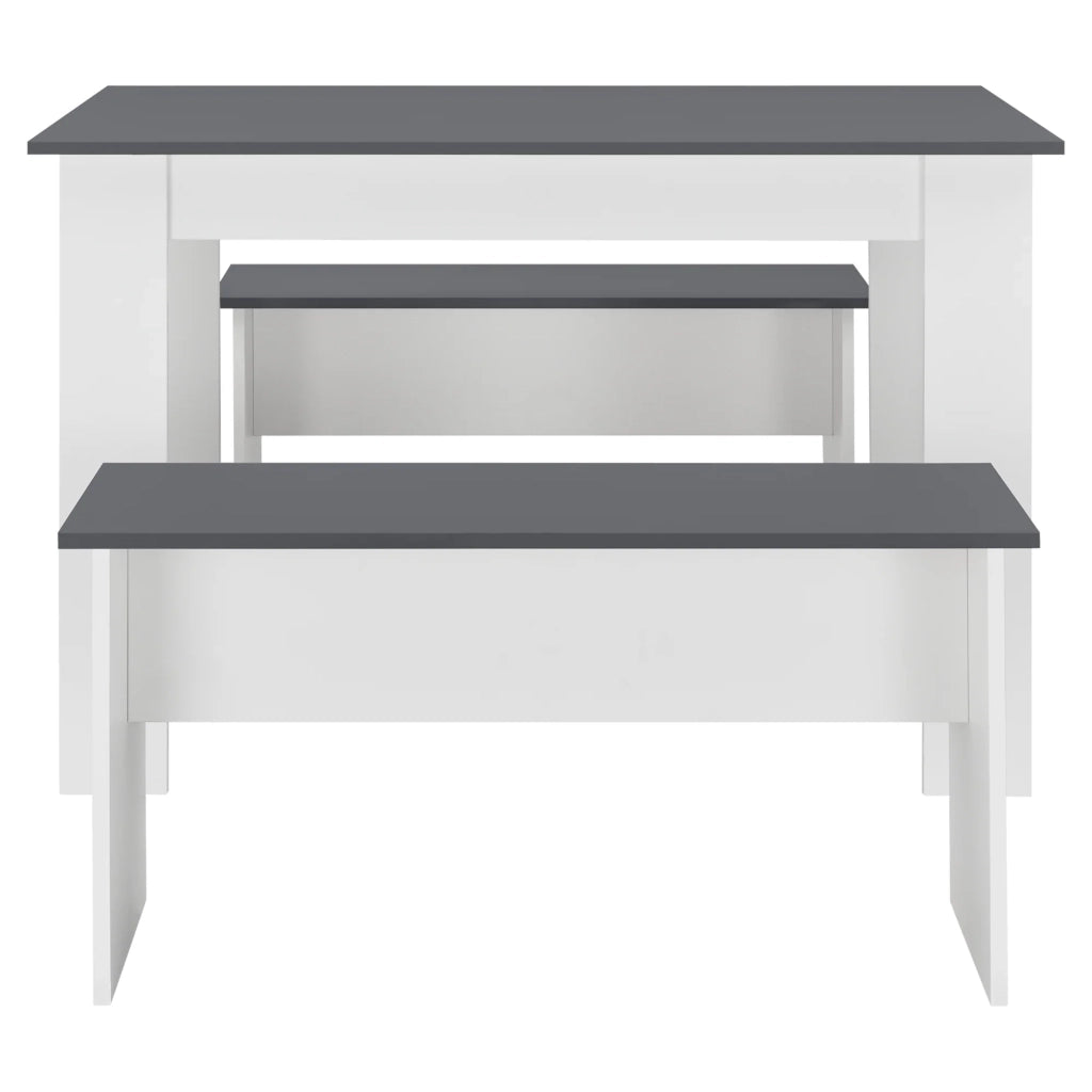 Tavolo da pranzo e 2 panche per 4 persone 110 cm bianco/grigio 03_0005811
