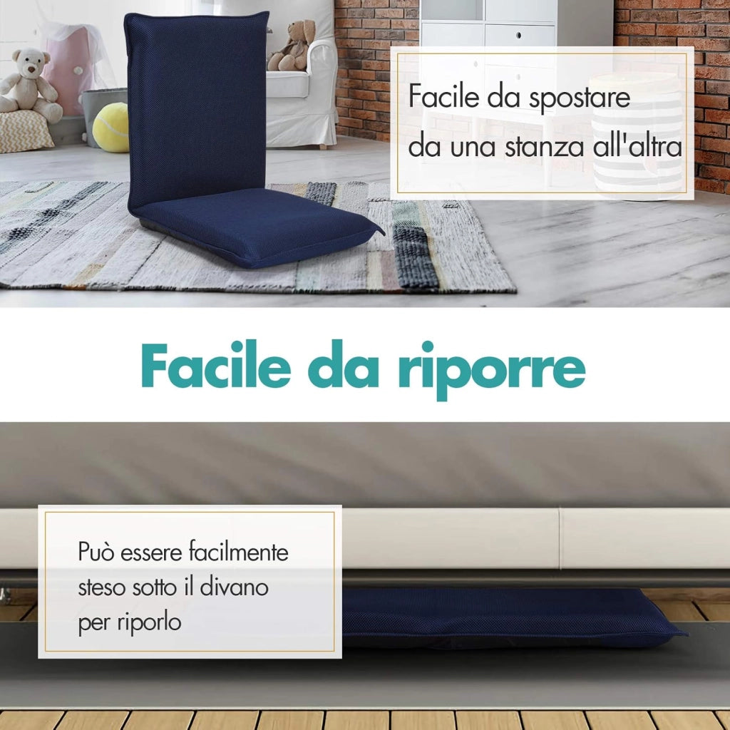Sedia da Pavimento Poltrona da Terra, Sedia Reclinabile Imbottita, per Salotto Camera da Letto e Studio (Blu)
