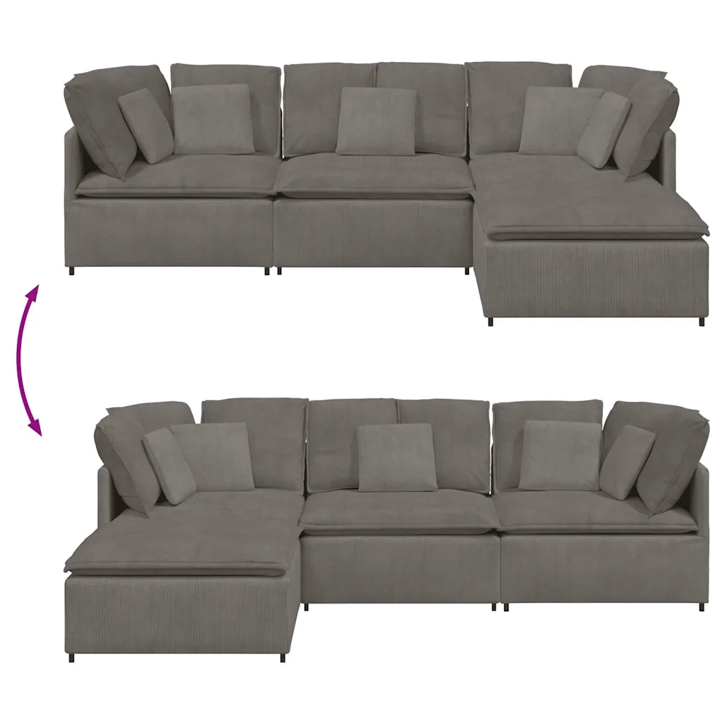 Divano Modulare con Poggiapiedi e Cuscini Grigio Chiaro