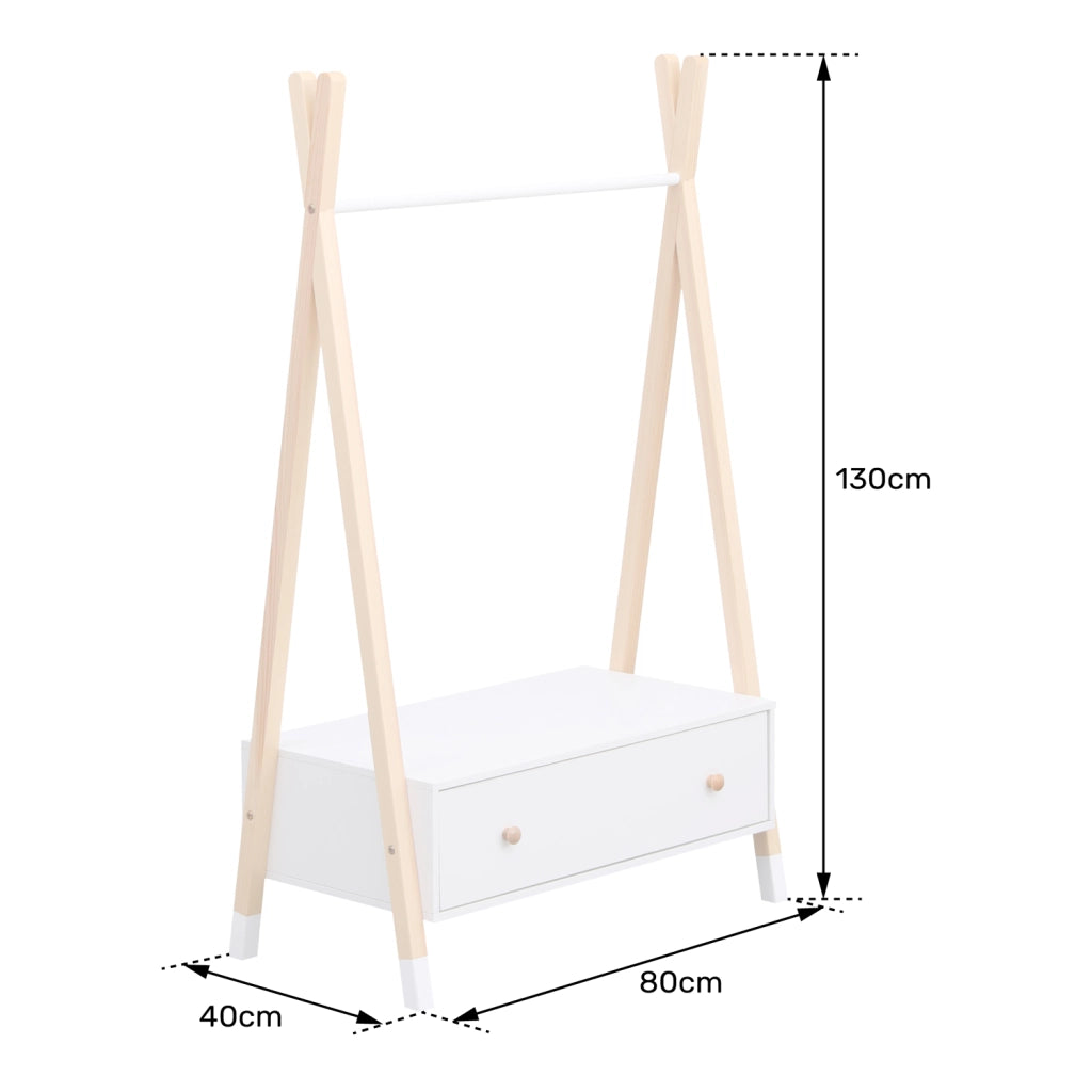 Armadio per bambini in legno e bianco con cassetto LOU