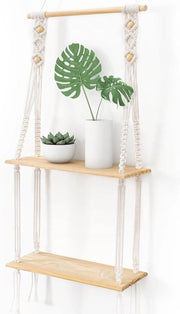 Decorazione da parete in stile boho decorativo, macramé, a mano, con tavola galleggiante, per piante, per balcone, camera da letto, bagno, in stile boho per soggiorno, ingresso, camera dei bambini.