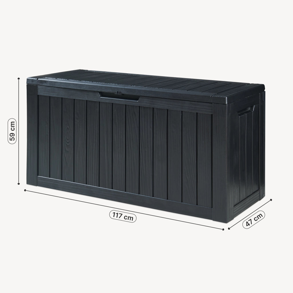 Baule da Giardino Vades Contenitore Multiuso 117 x 47 x 59 cm - Nero, Effetto Legno casa.pro
