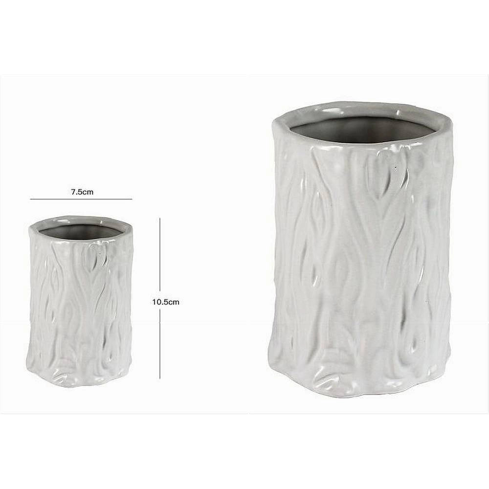 Trade Shop - Bicchiere Portaspazzolini Dentifricio Bagno Ceramica Bianca Effetto Tronco 10331 -