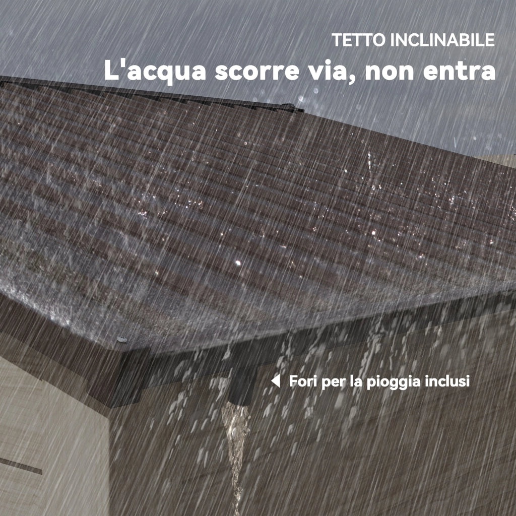 Casetta da Giardino in Acciaio Effetto Legno e Doppie Porte Scorrevoli, 278x195x215 cm, Marrone