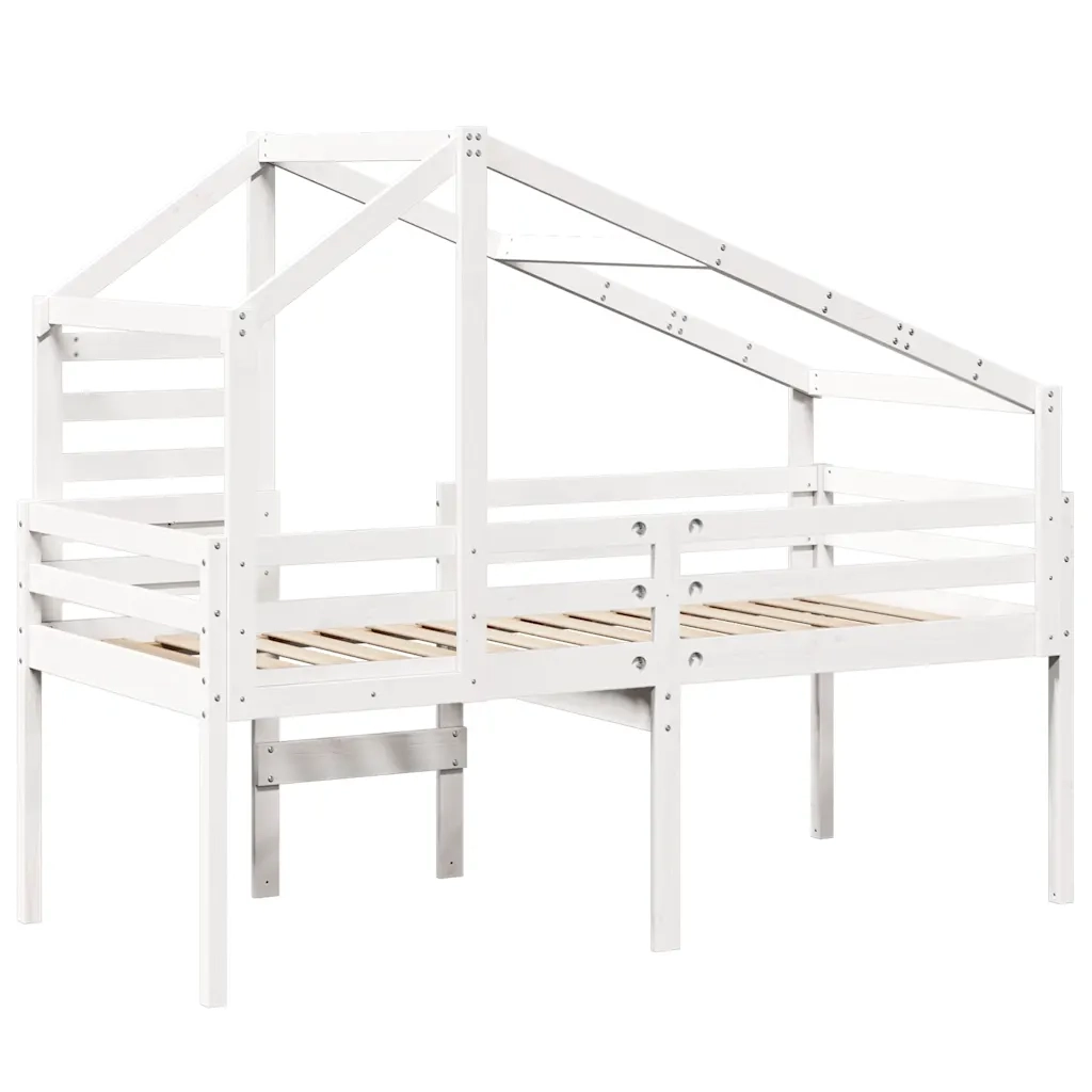Letto a Soppalco con Tetto Bianco 90x200 cm in Legno di Pino 3281978
