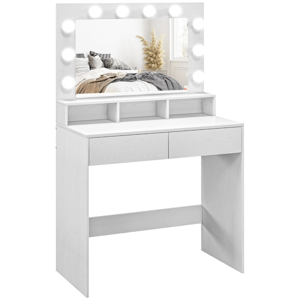 Tavolo trucco con specchio illuminato LED e cassetti ¨C zephmum ¨C bianco