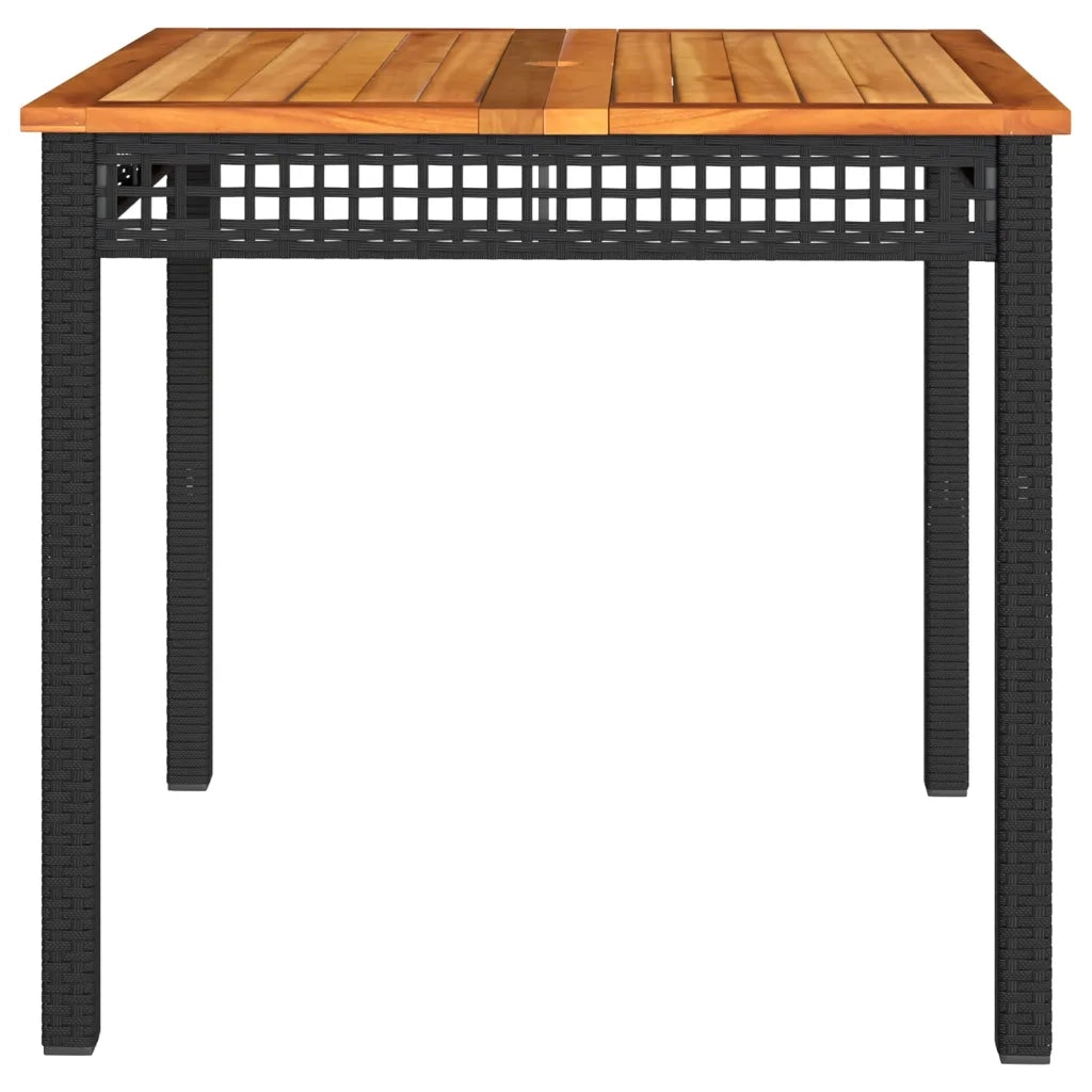 Tavolo da Giardino Nero 80x80x75cm in Polyrattan e Legno Acacia 366273
