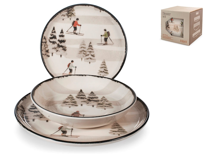 Servizio Tavola 18 pz  Natalizio Retro Skiers