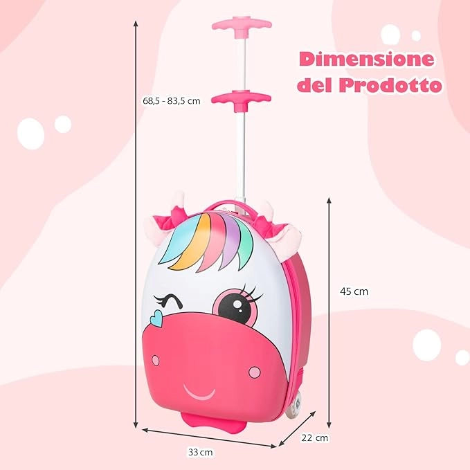 Valigia per Bambini da 16" con Ruote illuminate, Valigia con Manico Telescopico in Alluminio, Regalo per Bambini, 33 x 22 x 45 cm (unicorno(4))