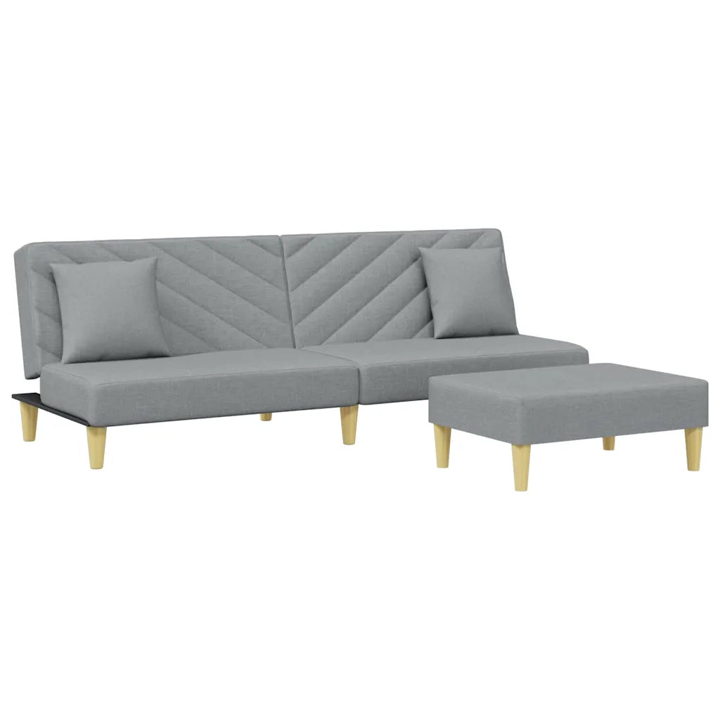 Divano Letto 2Posti Cuscini e Poggiapiedi-Sofa Letto 2 Posti-Daybed Grigio Chiaro Tessuto 723341