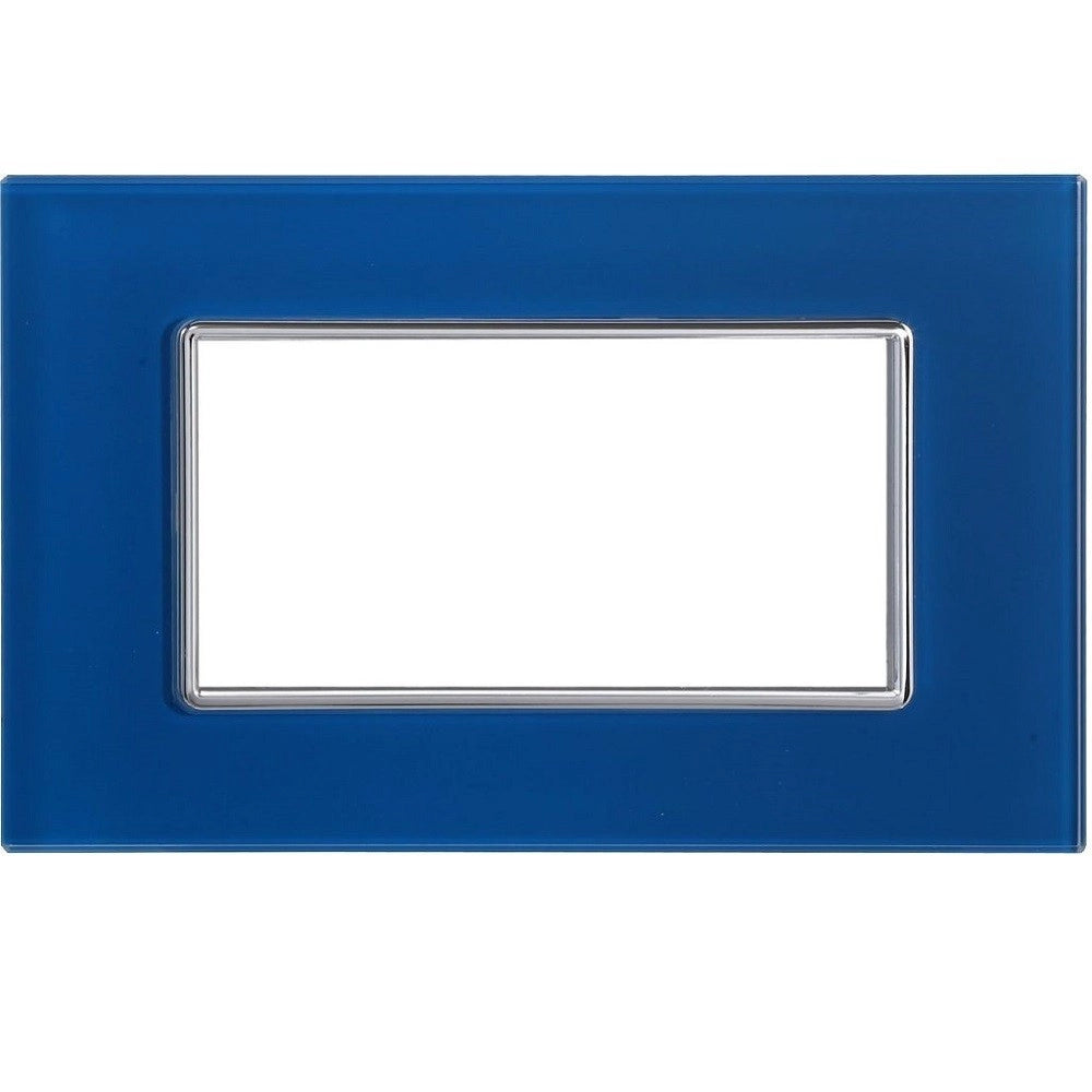 Trade Shop - Placca Cristal 3m 4m 6m Blu Capri Effetto Vetro Compatibile Con Bticino Axolute -  -4 Fori     -
