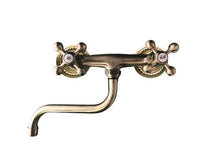 Rubinetto gruppo lavello a parete bronzato, vecchio ottone maniglie a stella rosoni decorati