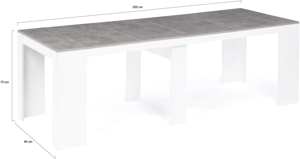 Consolle allungabile ORLANDO, 10 persone, 235 cm, legno bianco ed effetto cemento