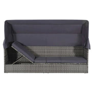 Lettino Prendisole | Sdraio da giardino | Lettino da sole da Giardino con Tettuccio Grigio 205x62 cm Polyrattan