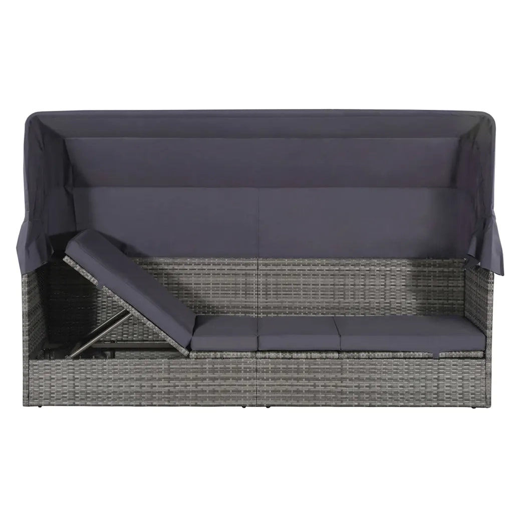Lettino Prendisole | Sdraio da giardino | Lettino da sole da Giardino con Tettuccio Grigio 205x62 cm Polyrattan