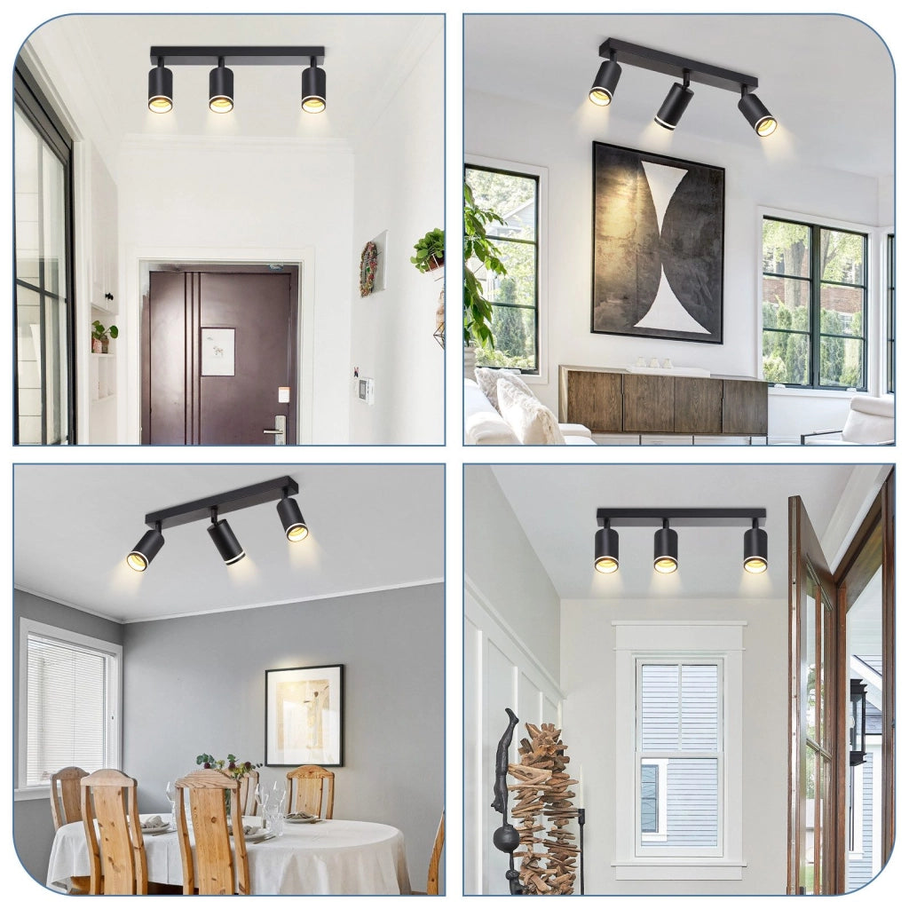 ZMH Faretto da soffitto neri 3 fiamme GU10 orientabili legno anche parete per soggiorno senza lampadina