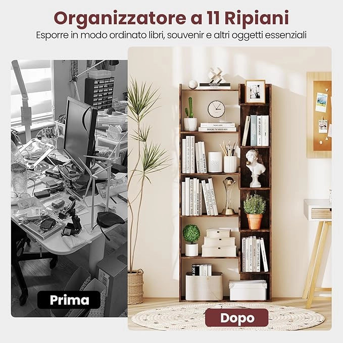 Libreria a 6 Ripiani, Scaffale Alto Salvaspazio in Legno, Libreria Moderna per Studio, Ufficio, Soggiorno e Camera da Letto, 69 x 22 x 163 cm (Marrone)