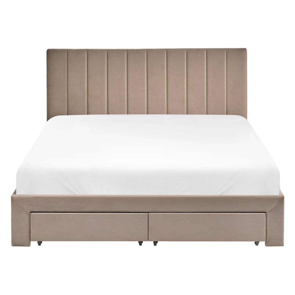 Letto matrimoniale 140 x 200 cm Bianco Sporco Rivestimento in velluto 4ft con cassetti Testiera Base a doghe Moderno