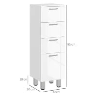 kleankin Mobiletto Bagno in Truciolato con 4 Cassetti e Base Rialzata, 30x30x93 cm, Bianco