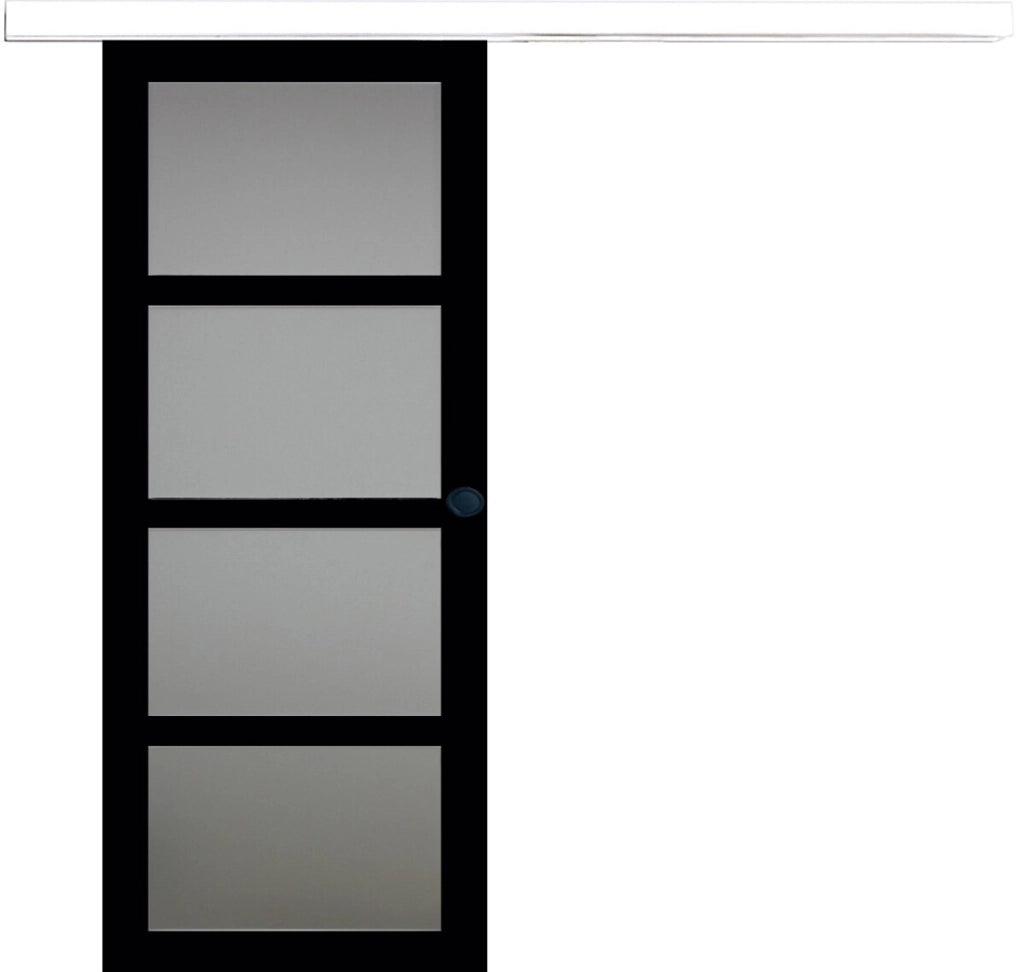 Porta scorrevole in vetro Telia nera H204 x L83 + binario in alluminio bianco e 2 gusci neri