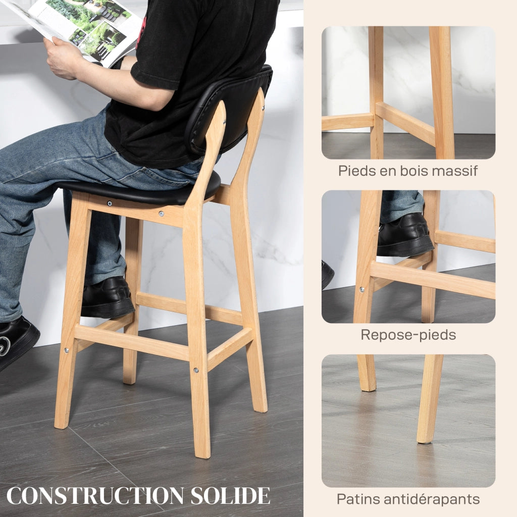 Sgabelli da Bar ¨C Zephmum ¨C 2 Pezzi, Struttura in Legno, Rivestimento in Similpelle Nero